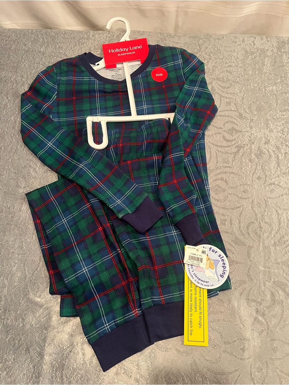 NWT Big Kids 2pc Green Plaid Pajama Set Matching Family Holiday Lane